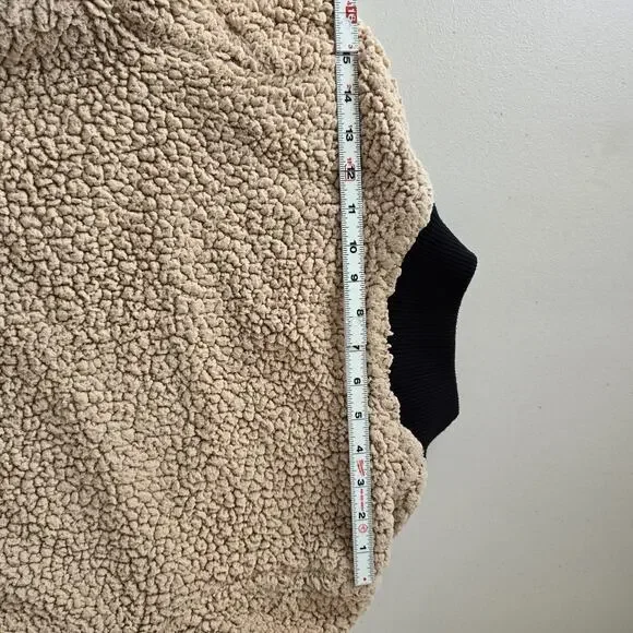 Anthropologie Marrakech Sherpa Bomber Jacket Women's S Tan Black Zip Up - Picture 10 of 14